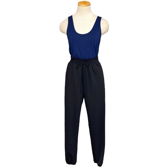 The Vanity Room Jumpsuit Sleeveless NWT Blue Black Size Small - Picture 1 of 14